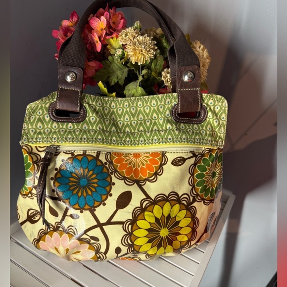 Fossil Key Per Green Patchwork Floral HOBO Purse Handbag Tote - Picture 1 of 8